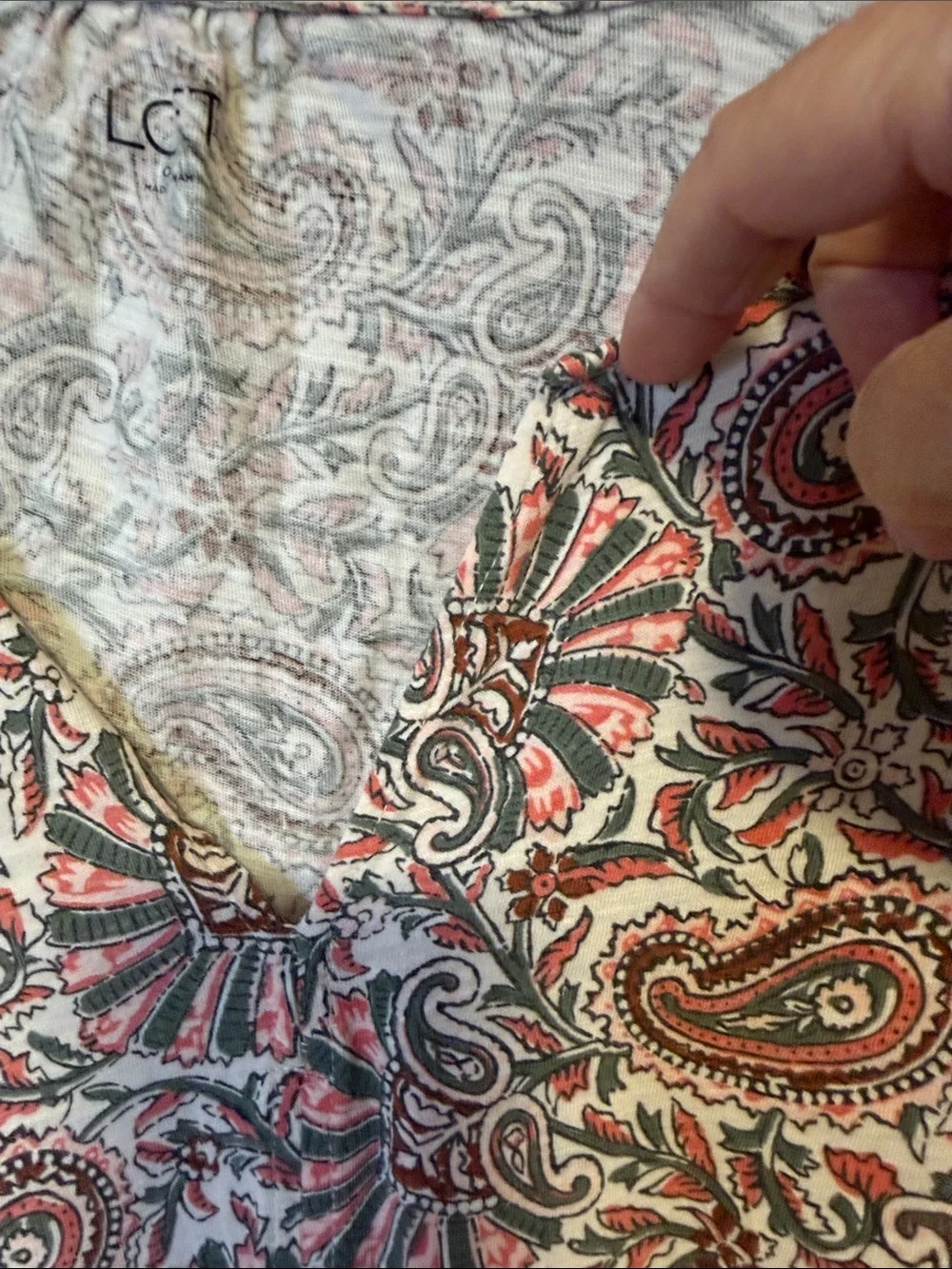 LOFT Paisley V-Neck Blouse in Coral and Gray
